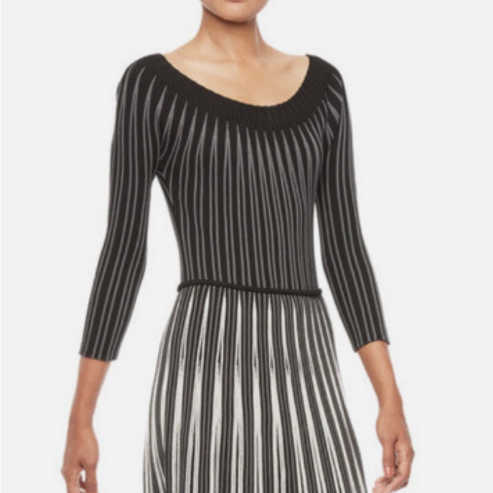 Emporio Armani Black and White Pleated Sheath Dress